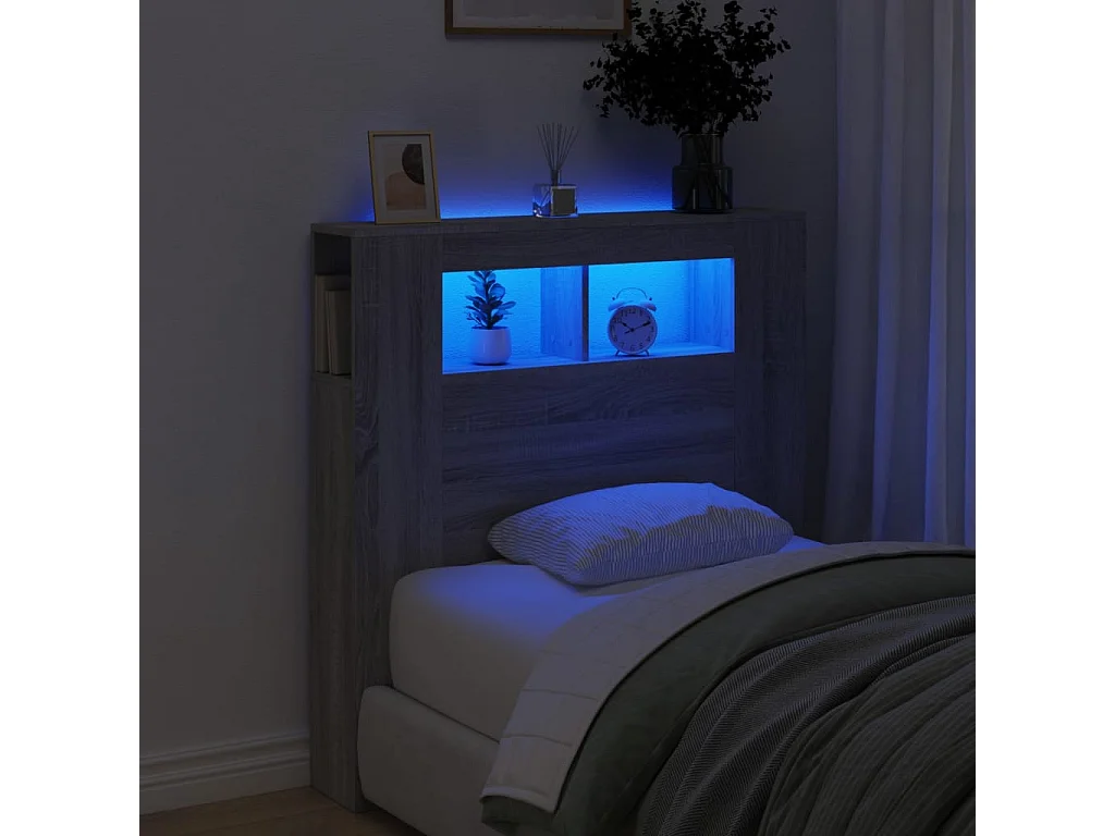 Hoofdbord | Hoofdeinde met LED 100x18,5x103,5 cm bewerkt hout grijs sonoma