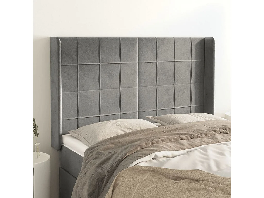 Hoofdbord | Hoofdeinde met randen 147x16x118/128 cm fluweel lichtgrijs