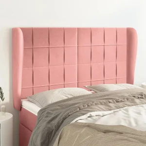 Hoofdbord | Hoofdeinde met randen 147x23x118/128 cm fluweel roze Hoofdbord | Hoofdeinde met randen 147x23x118/128 cm fluweel roze
