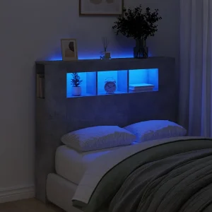 Hoofdbord | Hoofdeinde met LED 120×18,5×103,5 cm bewerkt hout betongrijs Hoofdbord | Hoofdeinde met LED 120×18,5×103,5 cm bewerkt hout betongrijs