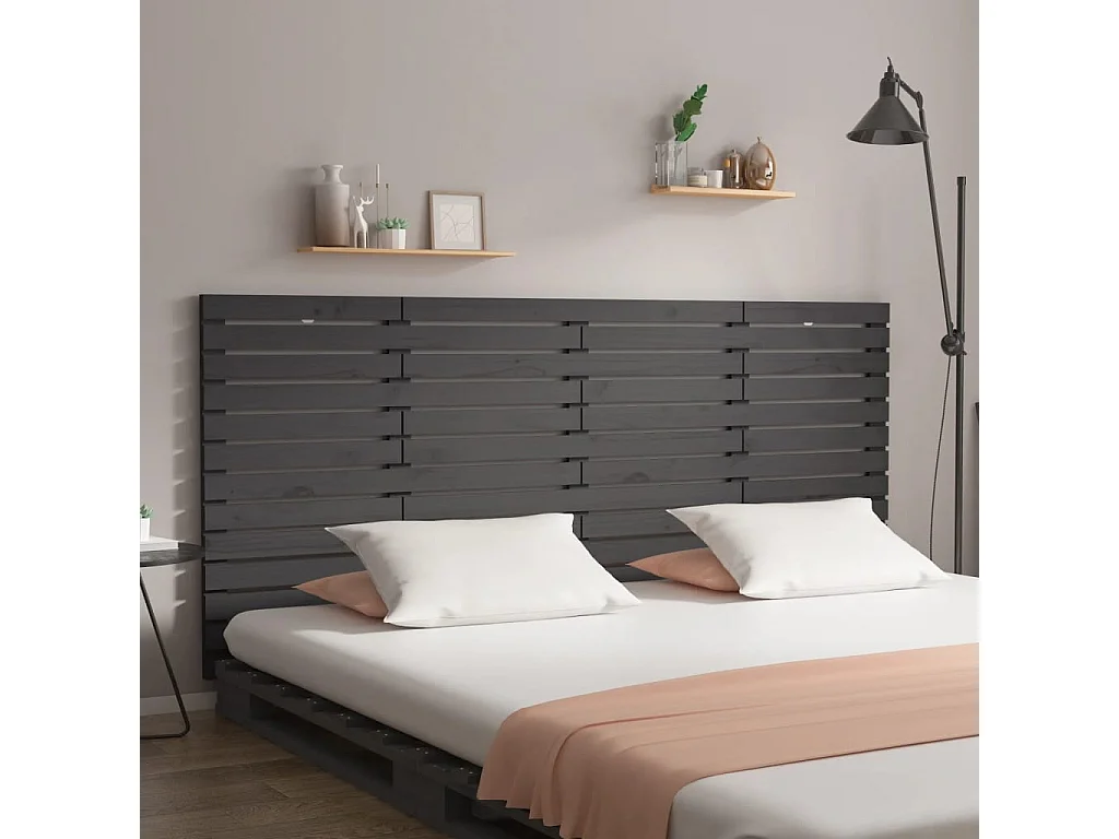 Hoofdbord | Hoofdeinde wandmontage 206x3x91,5 cm massief grenenhout grijs