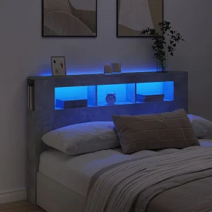 Hoofdbord | Hoofdeinde met LED 160×18,5×103,5 cm bewerkt hout betongrijs Hoofdbord | Hoofdeinde met LED 160×18,5×103,5 cm bewerkt hout betongrijs