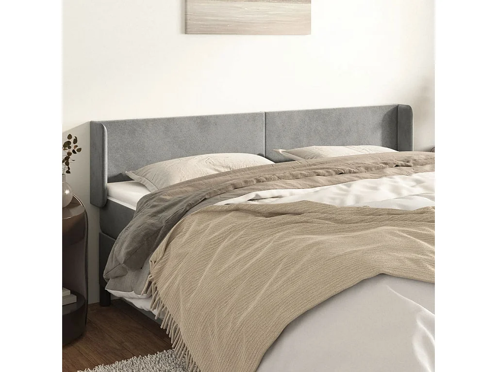 Hoofdbord | Hoofdeinde met randen 163x16x78/88 cm fluweel lichtgrijs