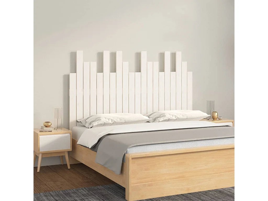 Hoofdbord | Hoofdeinde wandmontage 127,5x3x80 cm massief grenenhout wit