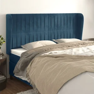 Hoofdbord | Hoofdeinde met randen 163x23x118/128 cm fluweel donkerblauw