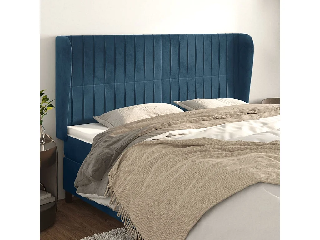 Hoofdbord | Hoofdeinde met randen 163x23x118/128 cm fluweel donkerblauw