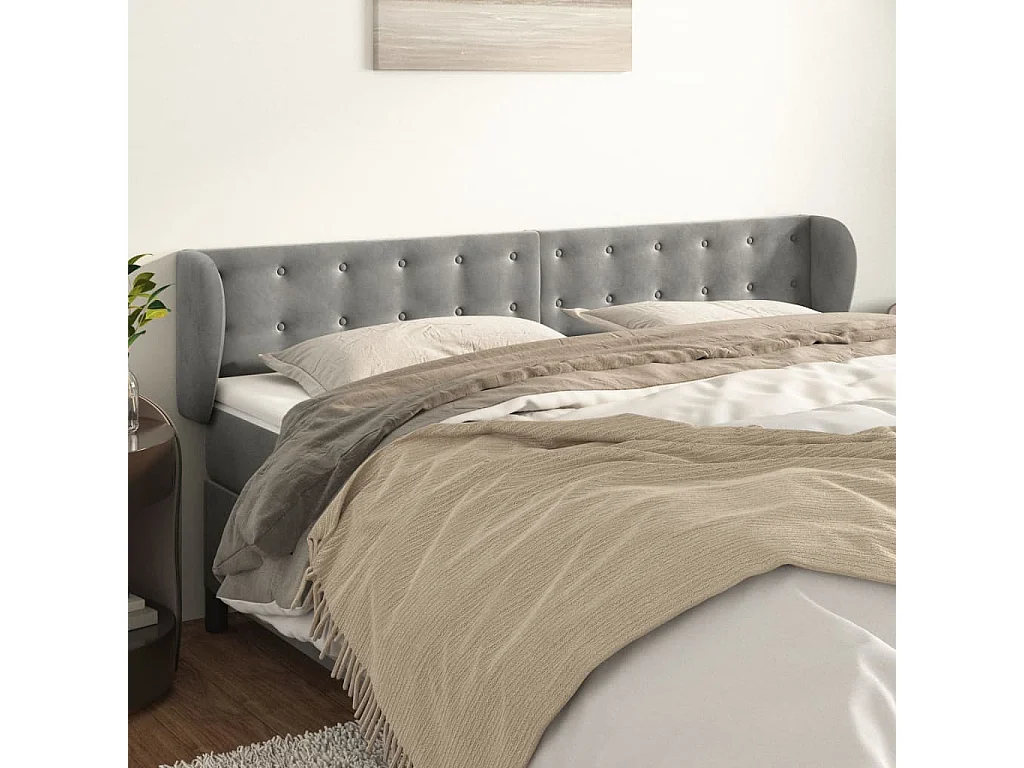 Hoofdbord | Hoofdeinde met randen 163x23x78/88 cm fluweel lichtgrijs