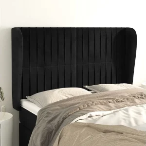 Hoofdbord | Hoofdeinde met randen 147x23x118/128 cm fluweel zwart Hoofdbord | Hoofdeinde met randen 147x23x118/128 cm fluweel zwart