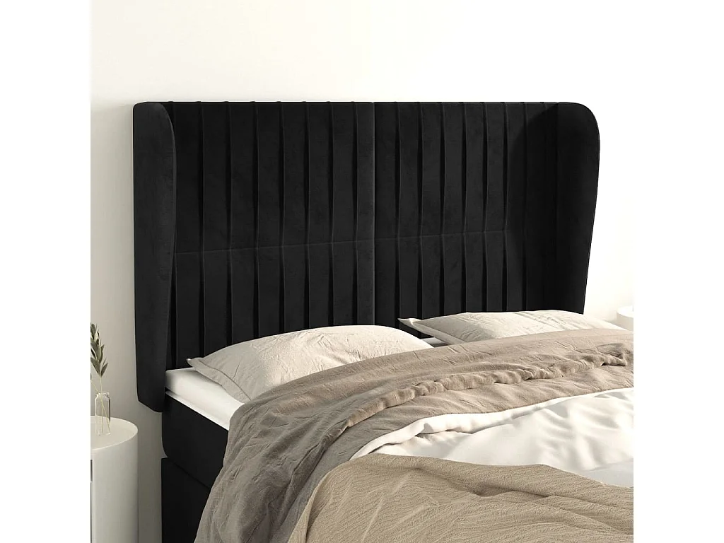Hoofdbord | Hoofdeinde met randen 147x23x118/128 cm fluweel zwart