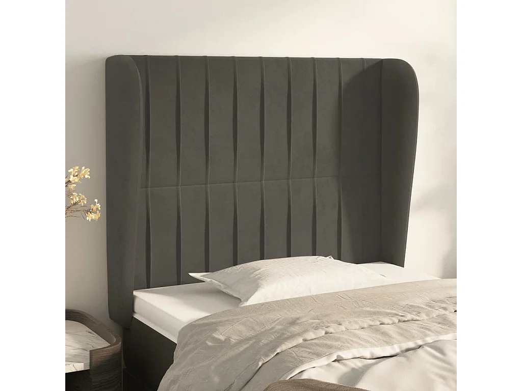 Hoofdbord | Hoofdeinde met randen 93x23x118/128 cm fluweel donkergrijs