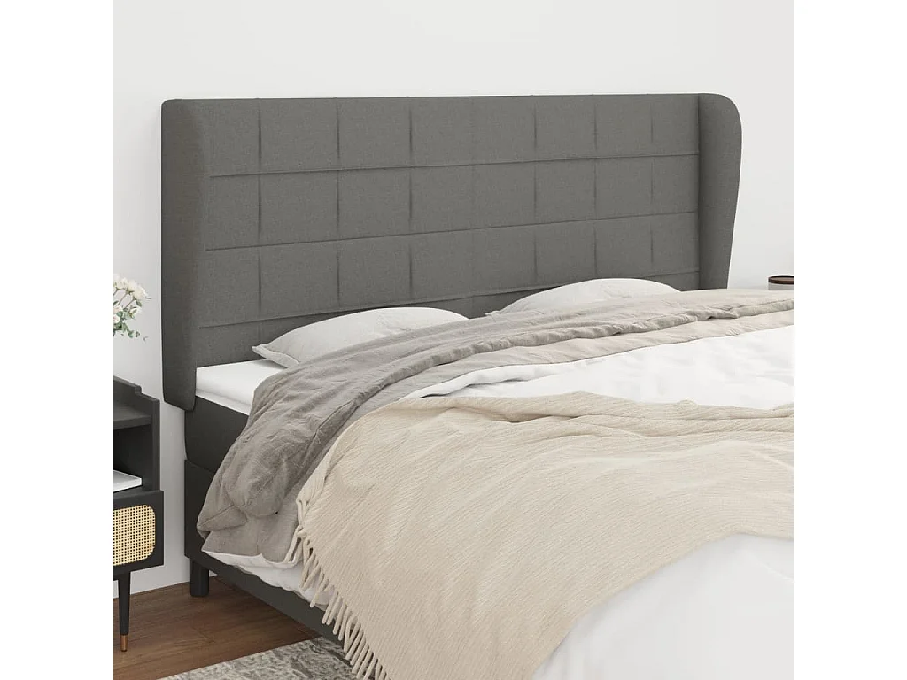 Hoofdbord | Hoofdeinde met randen 163x23x118/128 cm stof donkergrijs