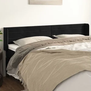Hoofdbord | Hoofdeinde met randen 203x16x78/88 cm fluweel zwart