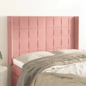 Hoofdbord | Hoofdeinde met randen 147x16x118/128 cm fluweel roze Hoofdbord | Hoofdeinde met randen 147x16x118/128 cm fluweel roze