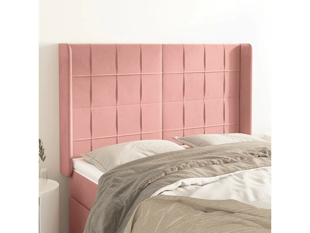 Hoofdbord | Hoofdeinde met randen 147x16x118/128 cm fluweel roze