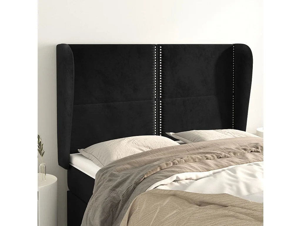 Hoofdbord | Hoofdeinde met randen 147x23x118/128 cm fluweel zwart