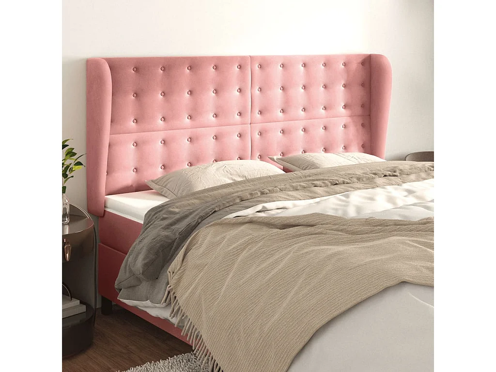 Hoofdbord | Hoofdeinde met randen 163x23x118/128 cm fluweel roze