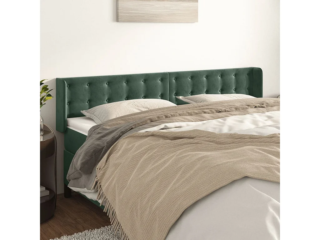 Hoofdbord | Hoofdeinde met randen 183x16x78/88 cm fluweel donkergroen