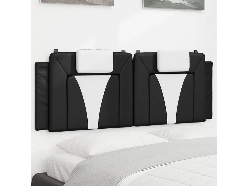 Hoofdbord | Hoofdbordkussen "Viana" 140 cm kunstleer zwart en wit