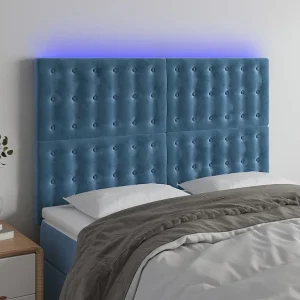 Hoofdbord | Hoofdeinde LED 144x5x118/128 cm fluweel donkerblauw