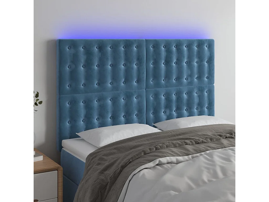 Hoofdbord | Hoofdeinde LED 144x5x118/128 cm fluweel donkerblauw