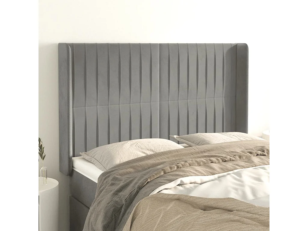 Hoofdbord | Hoofdeinde met randen 147x16x118/128 cm fluweel lichtgrijs