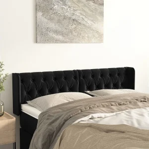 Hoofdbord | Hoofdeinde met randen 163x16x78/88 cm fluweel zwart