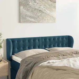 Hoofdbord | Hoofdeinde met randen 147x23x78/88 cm fluweel donkerblauw Hoofdbord | Hoofdeinde met randen 147x23x78/88 cm fluweel donkerblauw
