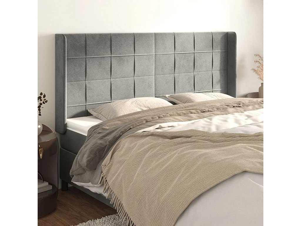 Hoofdbord | Hoofdeinde met randen 183x16x118/128 cm fluweel lichtgrijs
