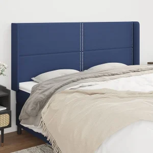 Hoofdbord | Hoofdeinde met randen 203x16x118/128 cm stof blauw