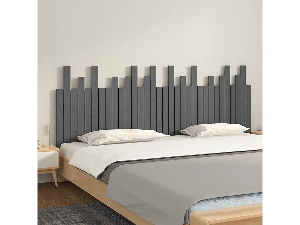 Hoofdbord | Hoofdeinde wandmontage 204x3x80 cm massief grenenhout grijs