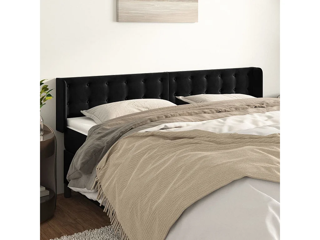Hoofdbord | Hoofdeinde met randen 163x16x78/88 cm fluweel zwart