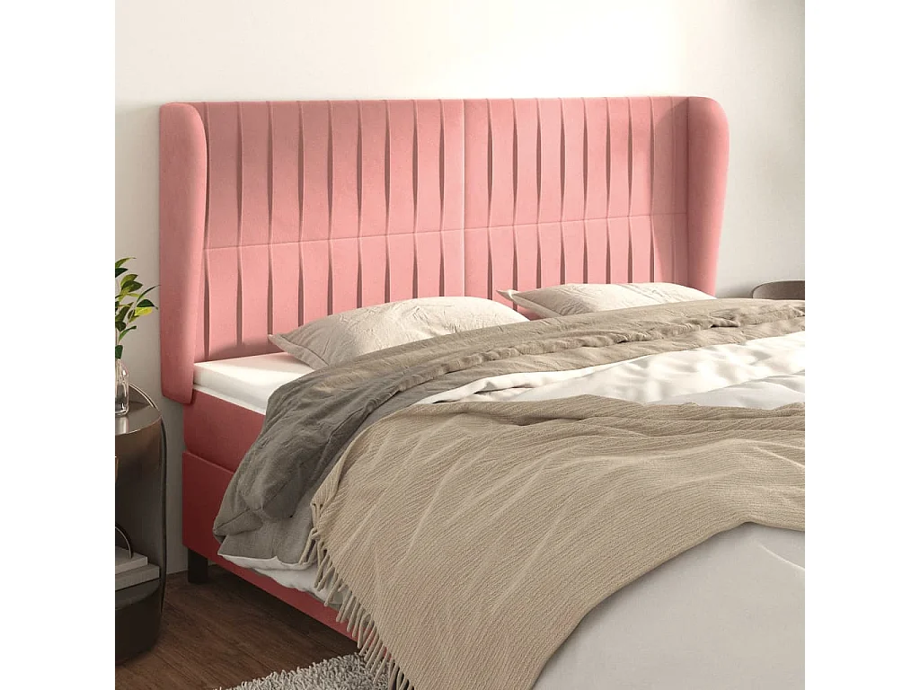 Hoofdbord | Hoofdeinde met randen 163x23x118/128 cm fluweel roze