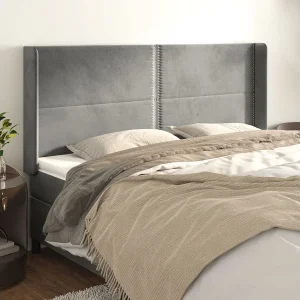 Hoofdbord | Hoofdeinde met randen 203x16x118/128 cm fluweel lichtgrijs