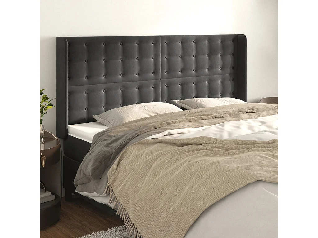 Hoofdbord | Hoofdeinde met randen 183x16x118/128 cm fluweel donkergrijs