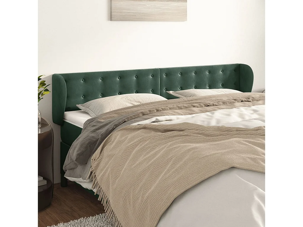 Hoofdbord | Hoofdeinde met randen 163x23x78/88 cm fluweel donkergroen