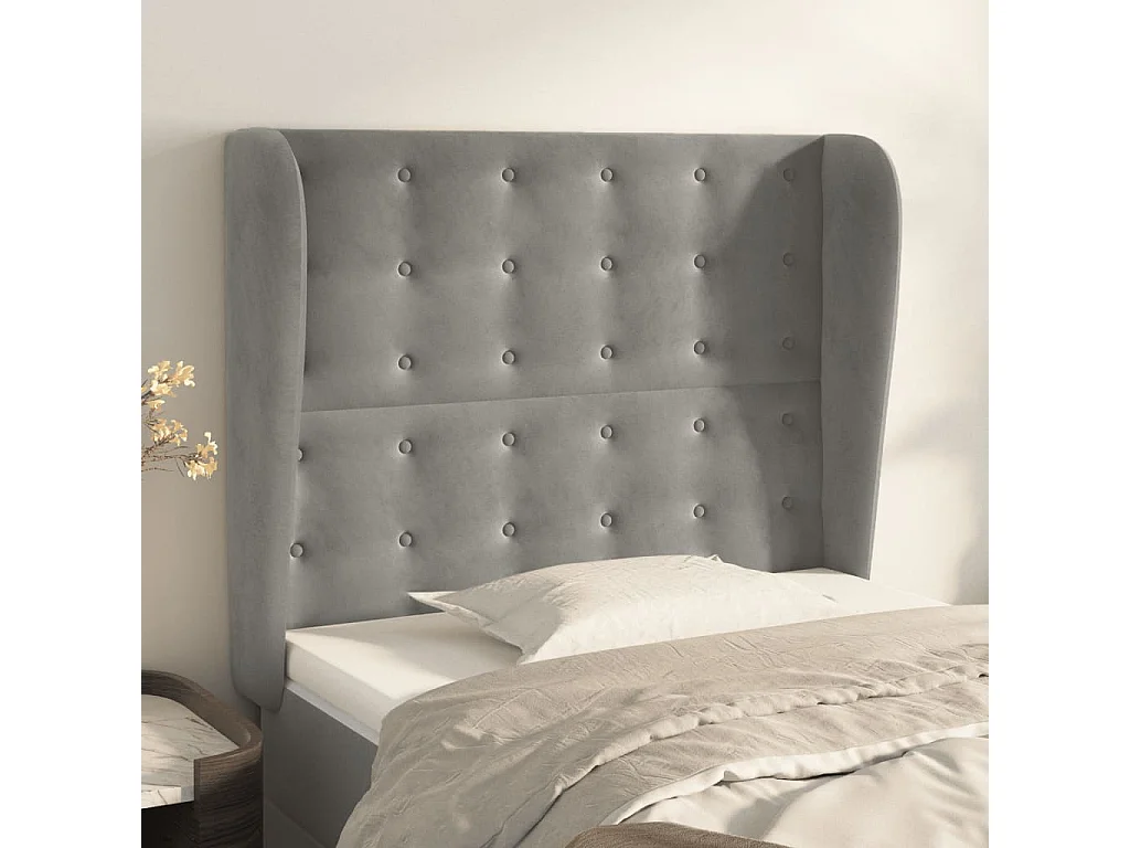 Hoofdbord | Hoofdeinde met randen 93x23x118/128 cm fluweel lichtgrijs