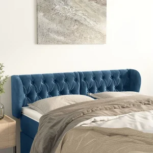 Hoofdbord | Hoofdeinde met randen 147x23x78/88 cm fluweel donkerblauw Hoofdbord | Hoofdeinde met randen 147x23x78/88 cm fluweel donkerblauw