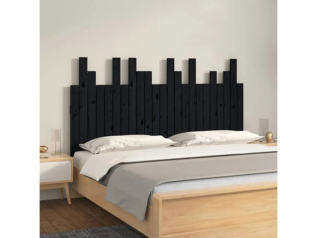 Hoofdbord | Hoofdeinde wandmontage 146,5x3x80 cm massief grenenhout zwart