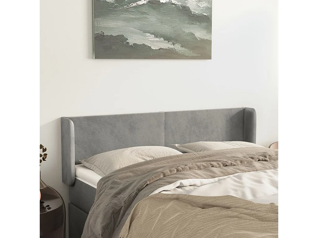 Hoofdbord | Hoofdeinde met randen 147x16x78/88 cm fluweel lichtgrijs