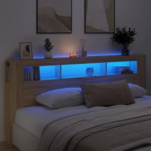 Hoofdbord | Hoofdeinde met LED 220×18,5×103,5 cm bewerkt hout sonoma eiken Hoofdbord | Hoofdeinde met LED 220×18,5×103,5 cm bewerkt hout sonoma eiken