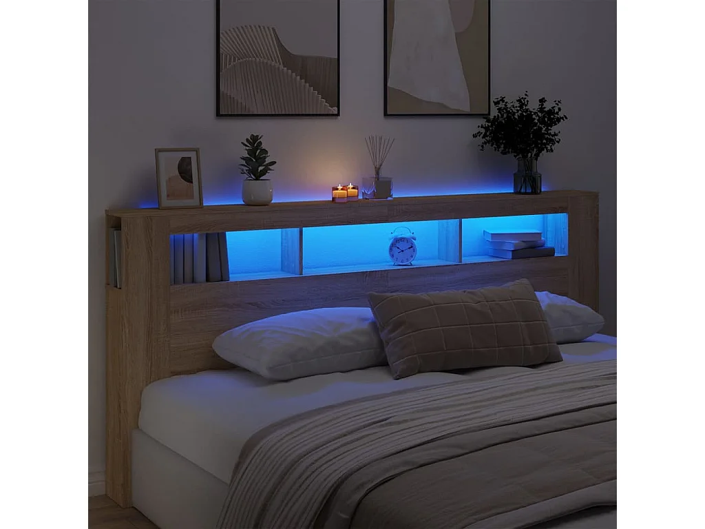 Hoofdbord | Hoofdeinde met LED 220x18,5x103,5 cm bewerkt hout sonoma eiken