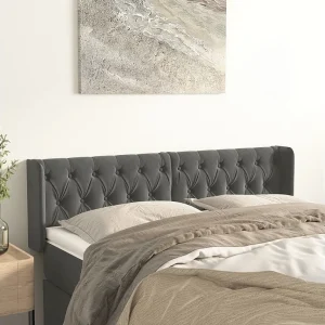 Hoofdbord | Hoofdeinde met randen 163x16x78/88 cm fluweel donkergrijs