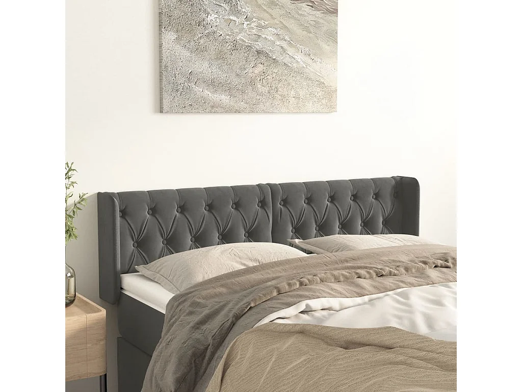 Hoofdbord | Hoofdeinde met randen 163x16x78/88 cm fluweel donkergrijs