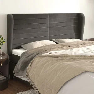 Hoofdbord | Hoofdeinde met randen 163x23x118/128 cm fluweel donkergrijs