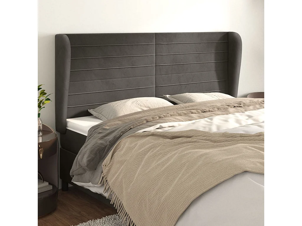 Hoofdbord | Hoofdeinde met randen 163x23x118/128 cm fluweel donkergrijs
