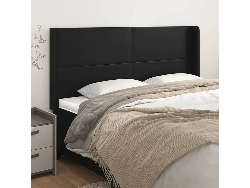 Hoofdbord | Hoofdeinde met randen 183x16x118/128 cm kunstleer zwart