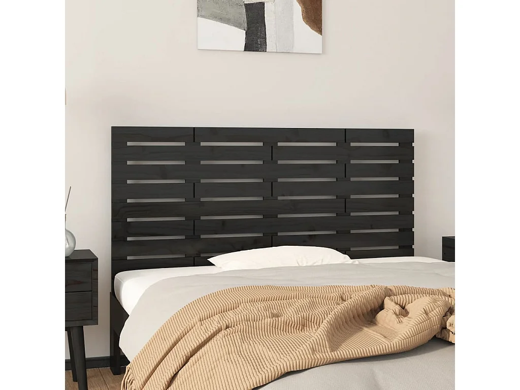 Hoofdbord | Hoofdeinde wandmontage 126x3x63 cm massief grenenhout zwart