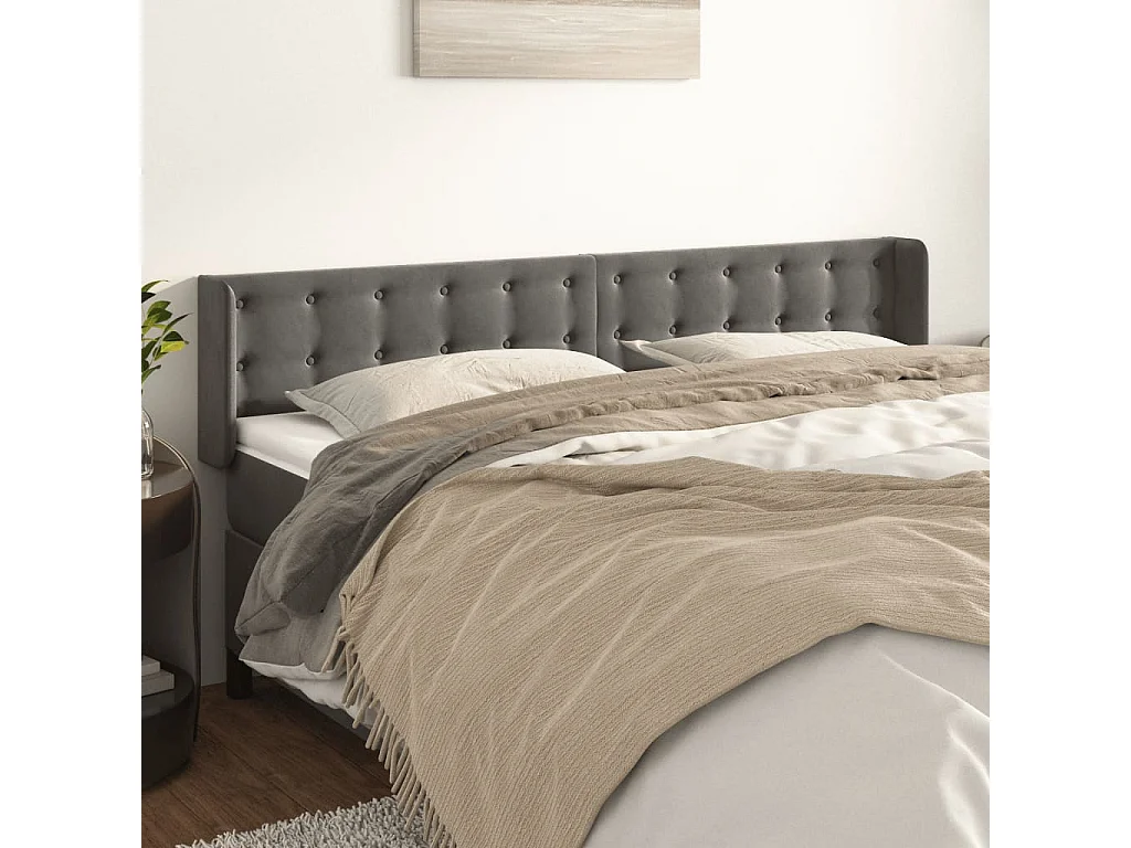 Hoofdbord | Hoofdeinde met randen 183x16x78/88 cm fluweel donkergrijs