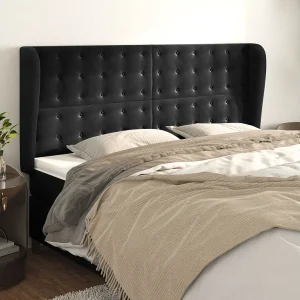 Hoofdbord | Hoofdeinde met randen 163x23x118/128 cm fluweel zwart