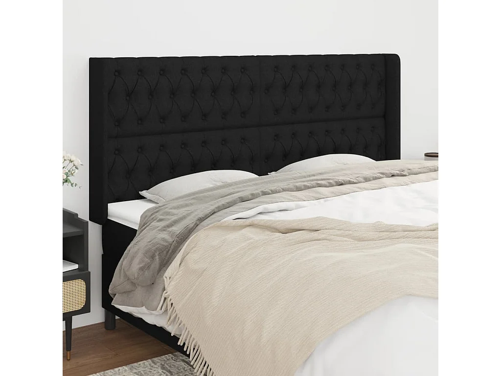 Hoofdbord | Hoofdeinde met randen 183x16x118/128 cm stof zwart